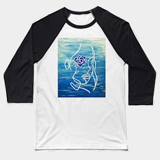 Rose Wave Woman - Line Art Portrait Baseball T-Shirt